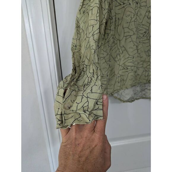 OhSevenDays Monday Marwa Illustrated Vegan Silk Boxy Blouse women's sage green - Picture 7 of 9